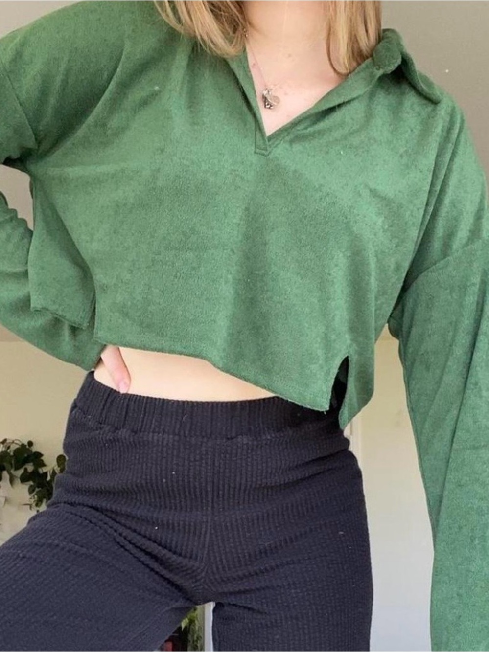 Urban Outfitters Olive Green Collared Knit Top 0004